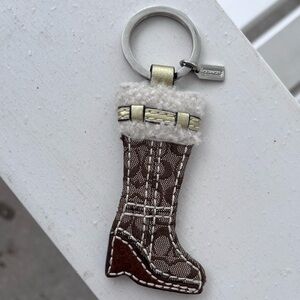 Coach Y2K vintage signature jacquard Sherpa winter boot shoe keychain charm